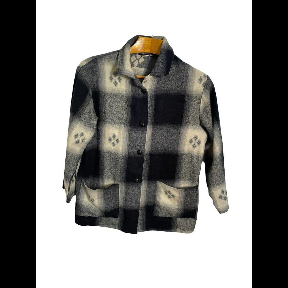 Vintage Womens Inclinations Black White Southwestern Wool Barn Jacket Large